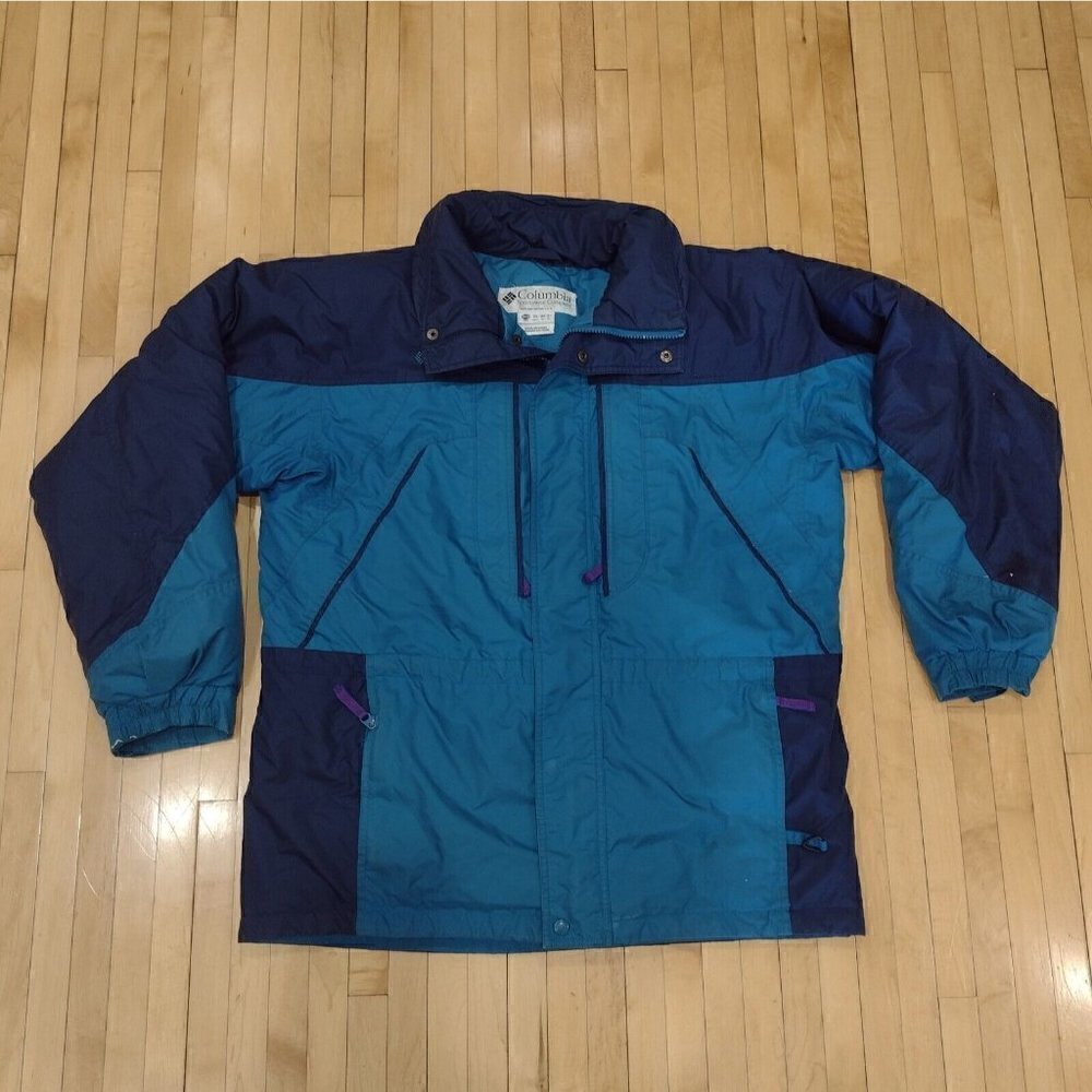 Vtg Columbia Jacket Womens 18/20 Winter Coat Colorblock Goose Down Blue READ